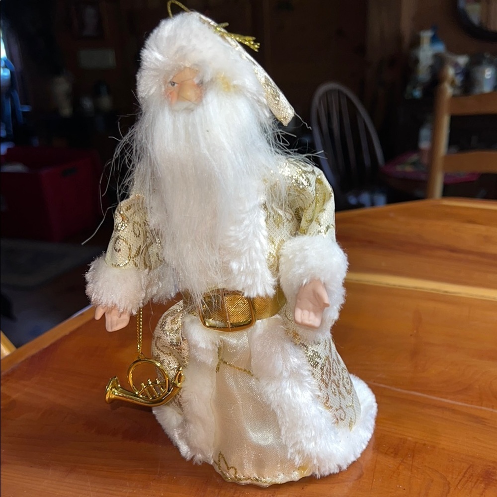 Elegant Gold and White Holiday Santa Ornament or Topper